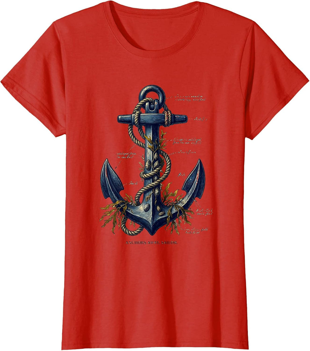 Anchors Away Sailor Navy Nautical Design T-Shirt - Red