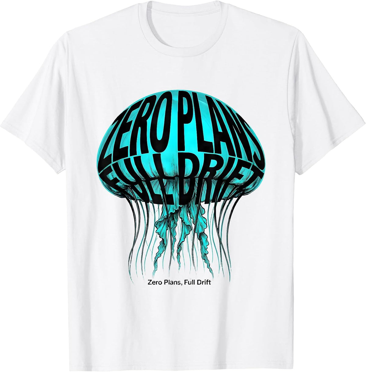 Men's Zero Plans Full Drift Cute Kawaii Jellyfish Sea Creature T-Shirt - White