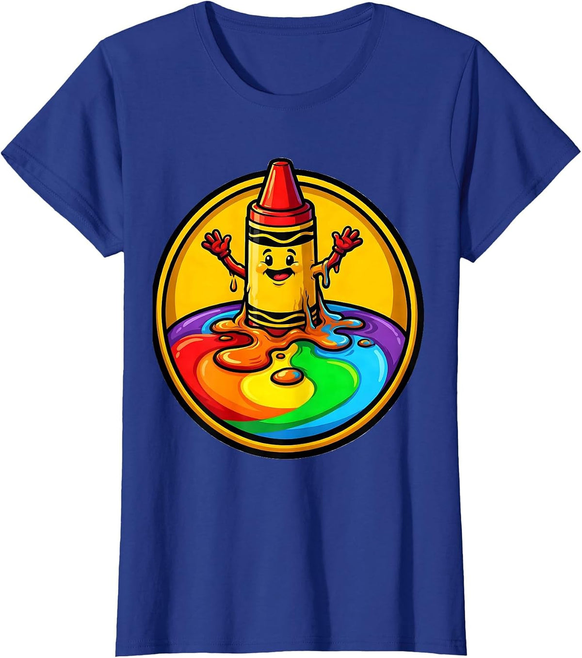 Women's Third Grade Teacher Melting Crayon Rainbow Art T-Shirt - Royal Blue