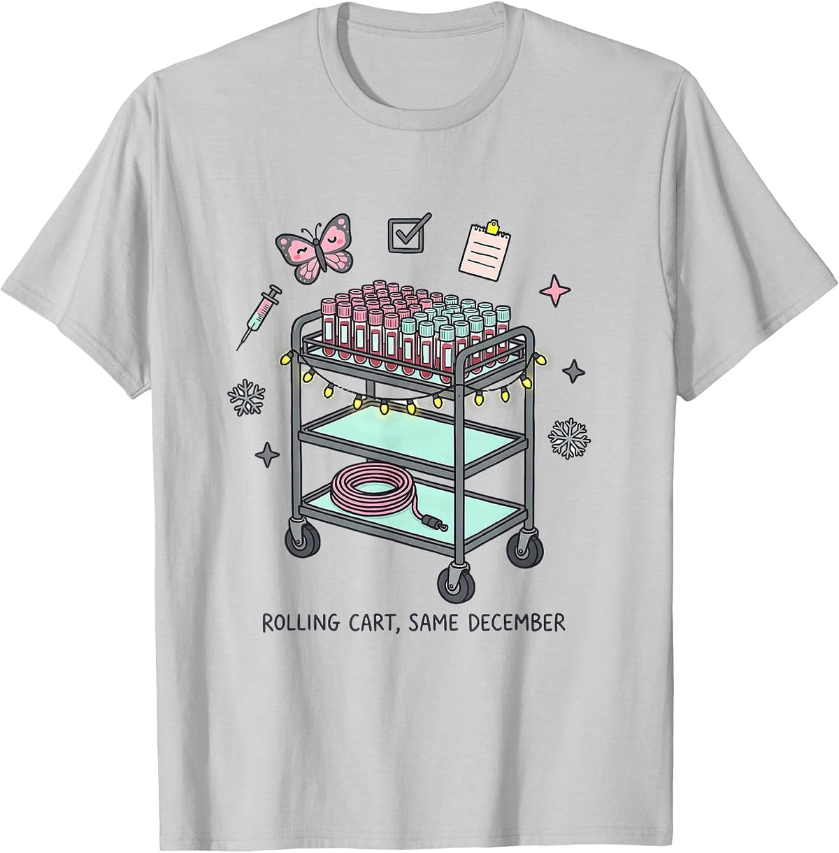 Rolling Cart Same December Kawaii Phlebotomist Holiday Humor T-Shirt, Men, Silver Grey, Medium - As Pictured