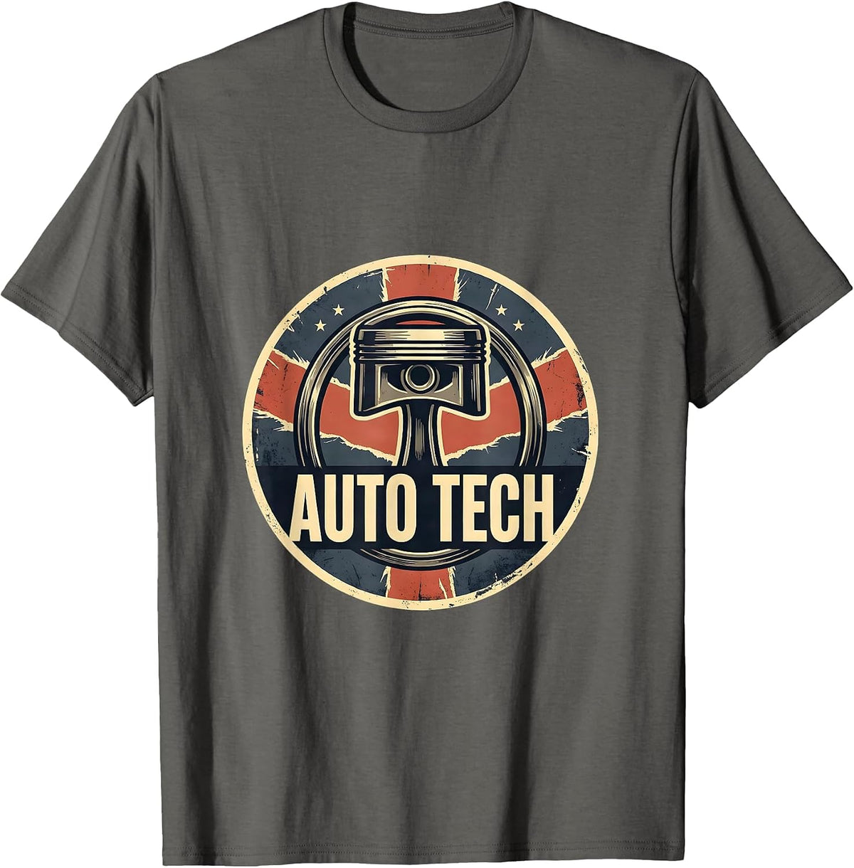 Men's Auto Tech Distressed American Flag Mechanic Oilfield Worker T-Shirt - Asphalt Grey