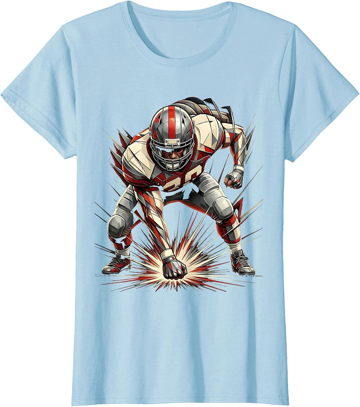 Defensive Lineman Three-Point Stance Football Graphic T-Shirt - Baby Blue