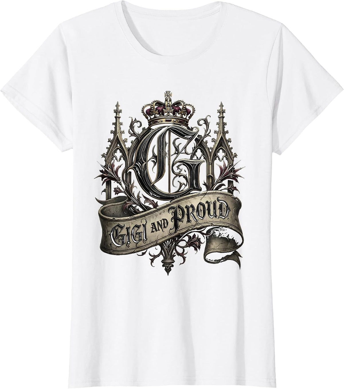 Women's Gigi And Proud Grandma Design T-Shirt - White