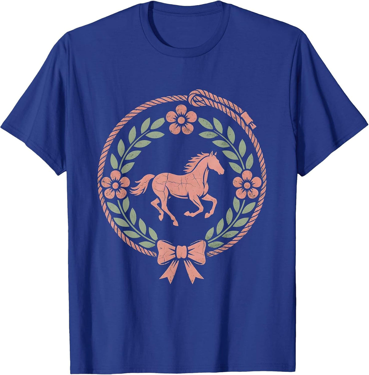Western Cowgirl Lasso Galloping Horse Illustration T-Shirt - Royal Blue