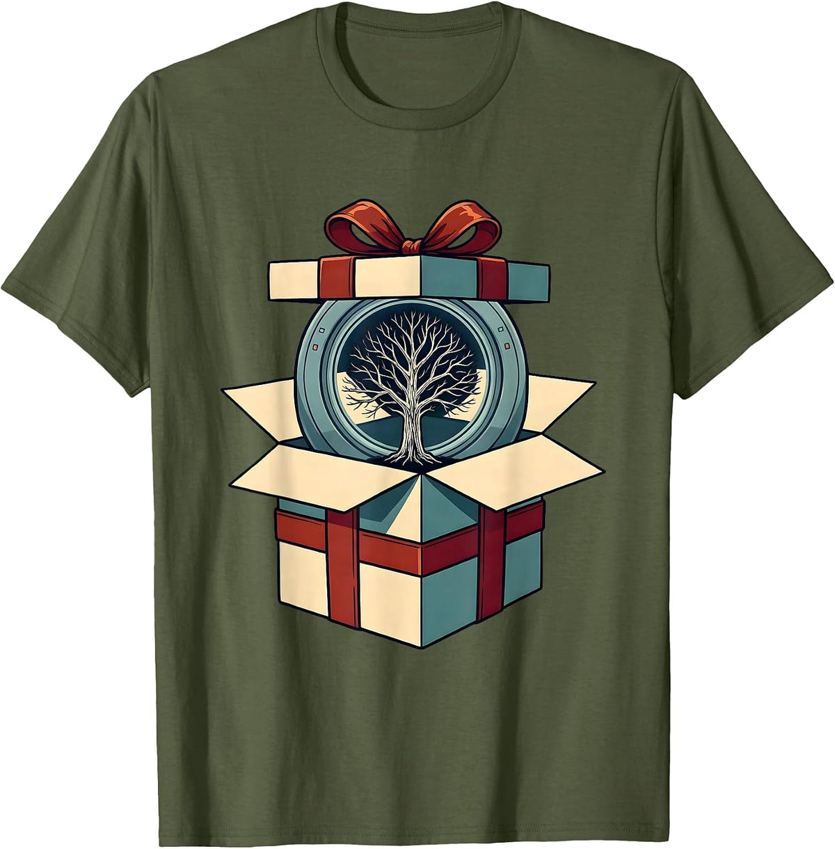 Men's Wrapped Present Skeleton Radiology Tech Christmas Humor T-Shirt - Olive Green