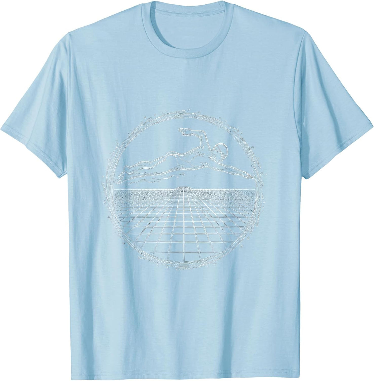 Men's Swimmer Diving Into Geometric Pool Tiles T-Shirt - Baby Blue