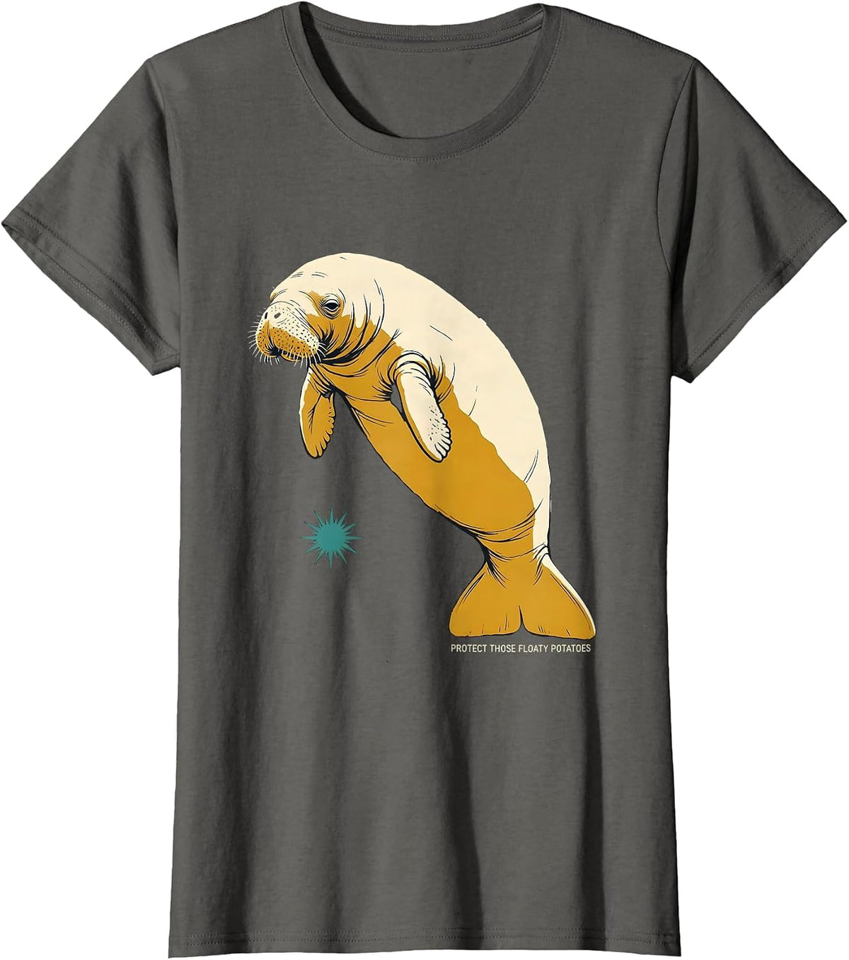 Women's Protect Those Floaty Potatoes Funny Manatee Sea Animal Lover T-Shirt - Asphalt Grey