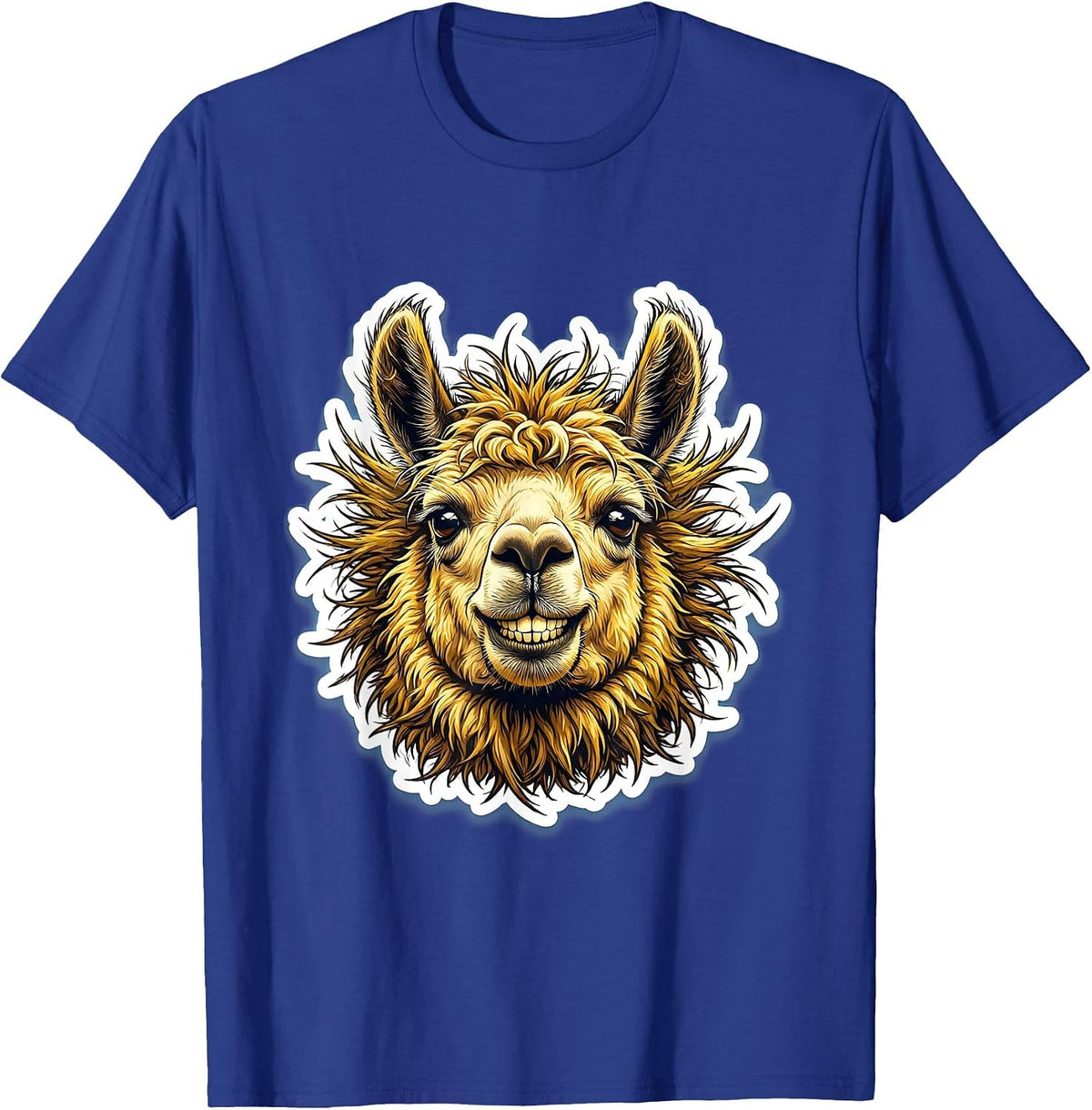 Derpy Llama Goofy Grin Funny Animal Design T-Shirt - Royal Blue