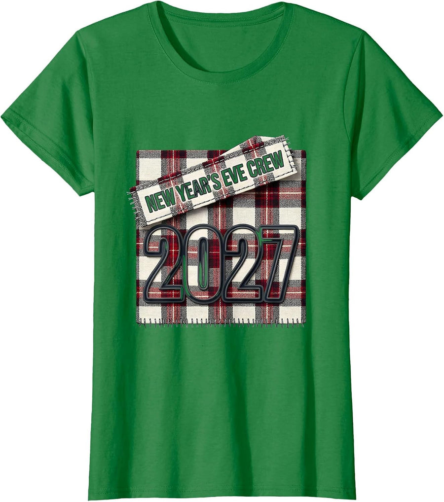 Women's New Year's Eve Crew 2027 Family Matching Holiday Keepsake T-Shirt - Kelly Green