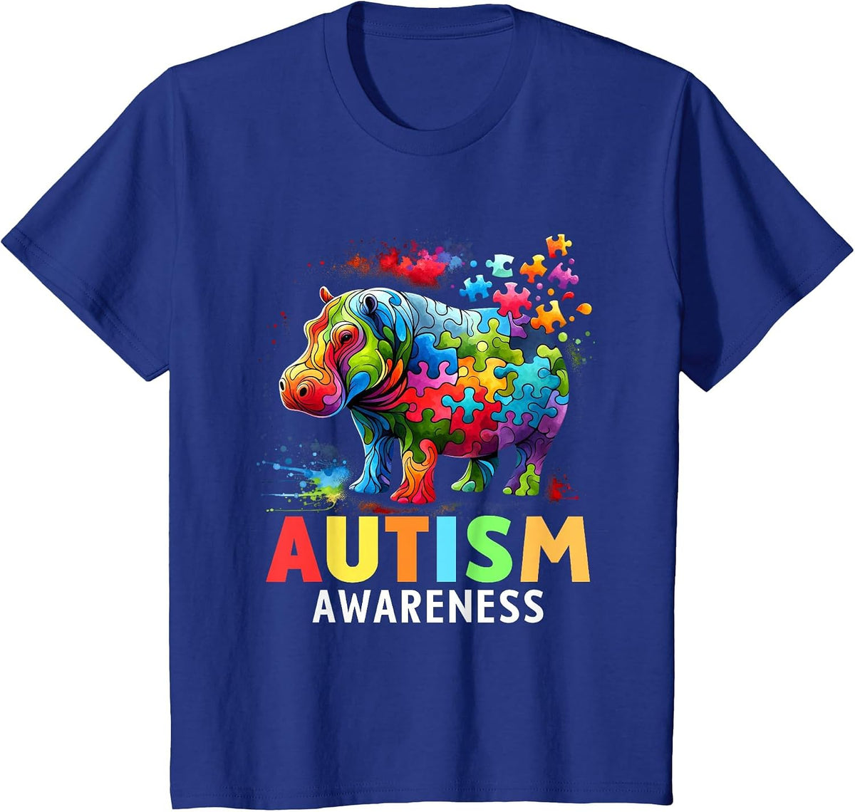 Hippo Autism Awareness Month Autistic T-Shirt - Royal Blue