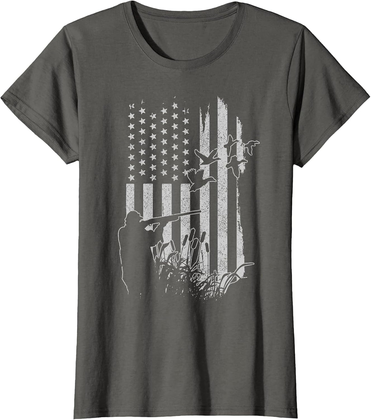 Patriotic Duck Hunting American Flag Duck Hunter T-Shirt - Asphalt Grey