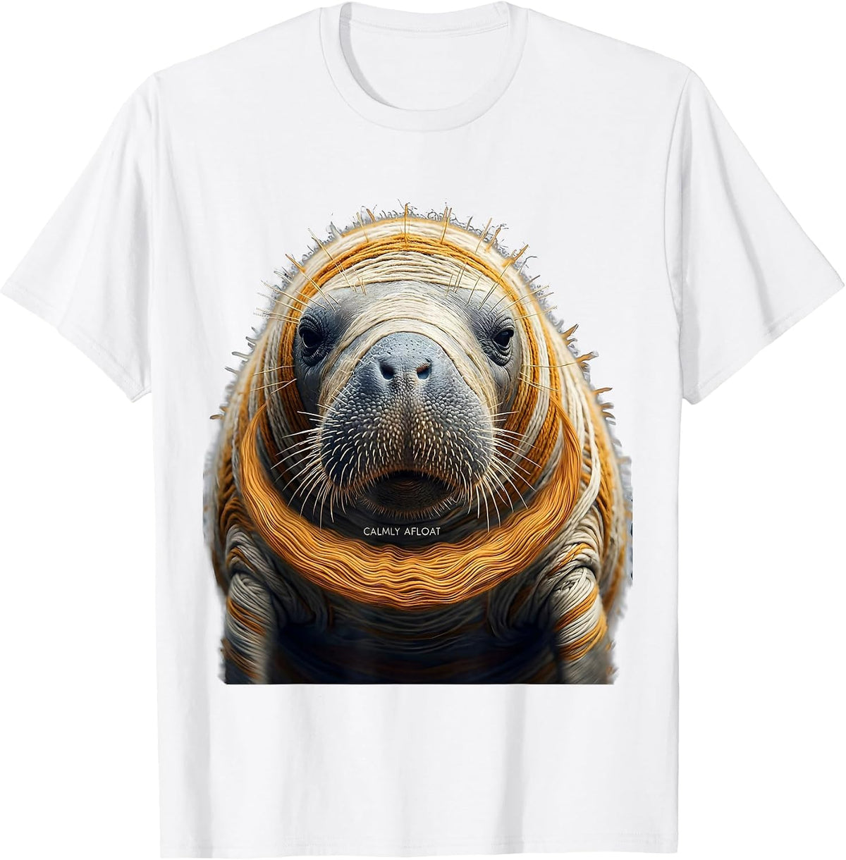 Men's Calmly Afloat Ikat Warp Blur Manatee Lover Funny Sea Cow T-Shirt - White