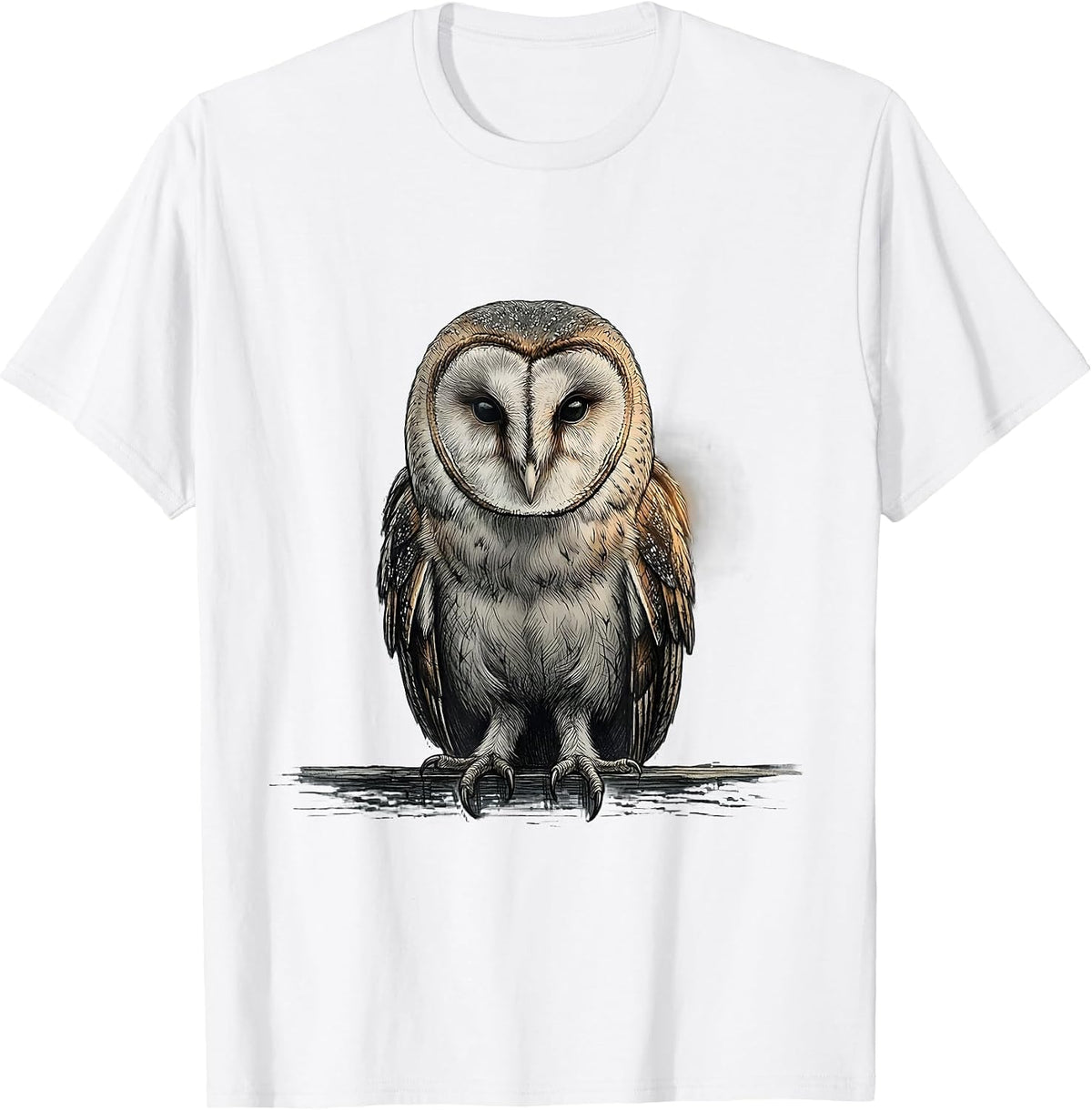 Men's Barn Owl Monochrome Bird Lover Vintage Nature Illustration T-Shirt - White