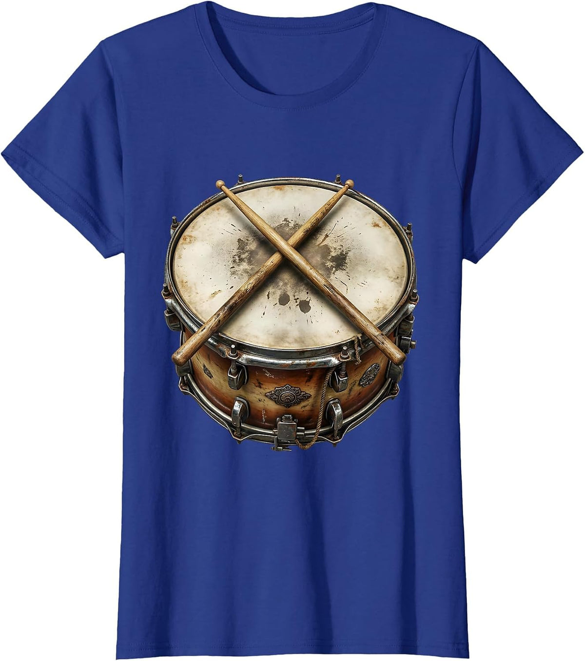 Women's Crossed Drumsticks Snare Drum Percussion Graphic T-Shirt - Royal Blue