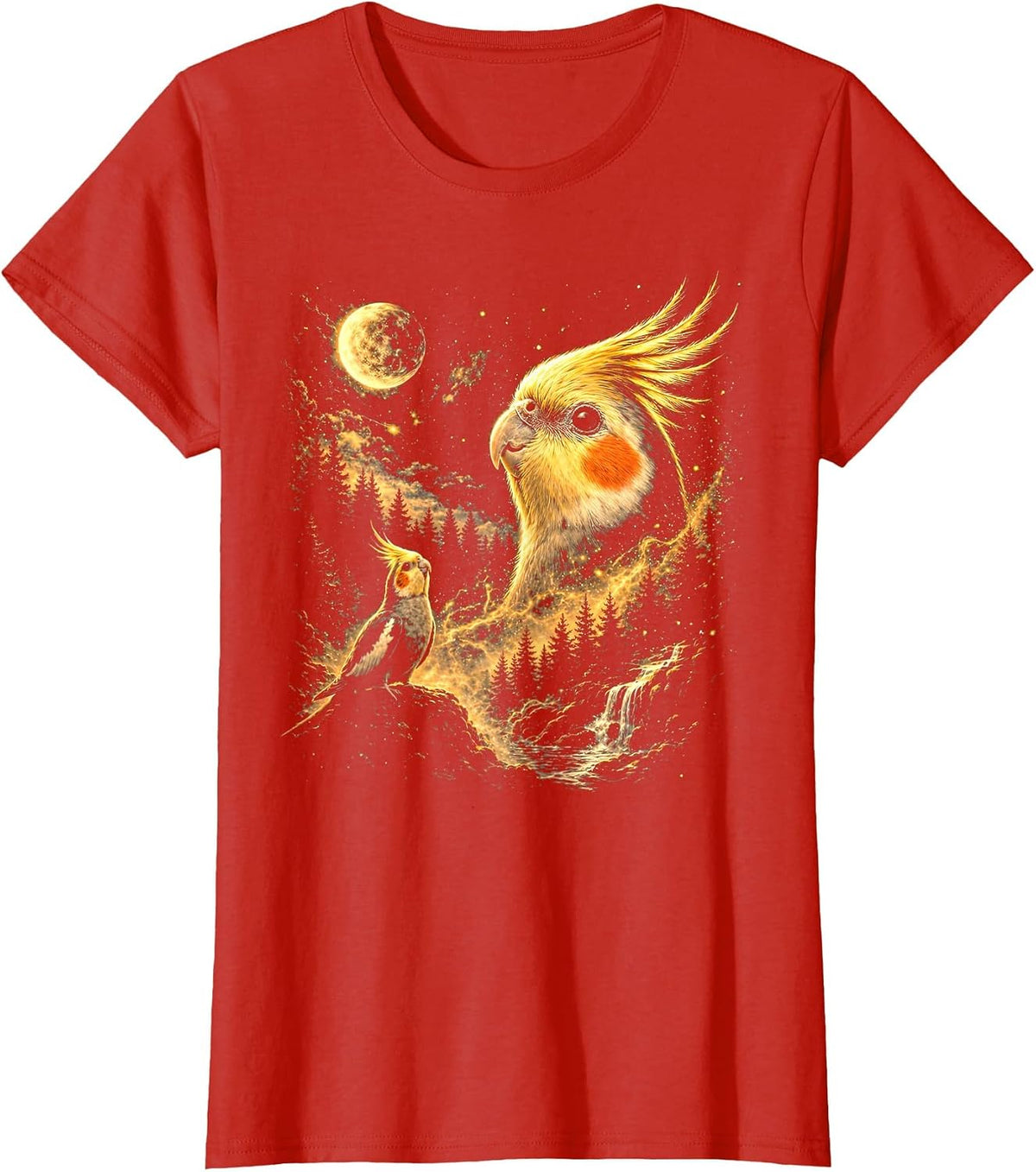 Cockatiel Howling to The Moon 90s Vintage Bird Animals Meme T-Shirt - Red