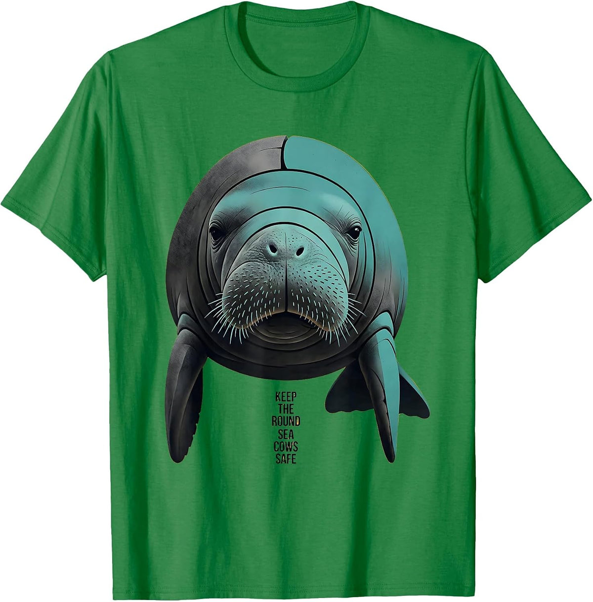 Men's Keep The Round Sea Cows Safe Midcentury Modern Manatee Lover T-Shirt - Kelly Green
