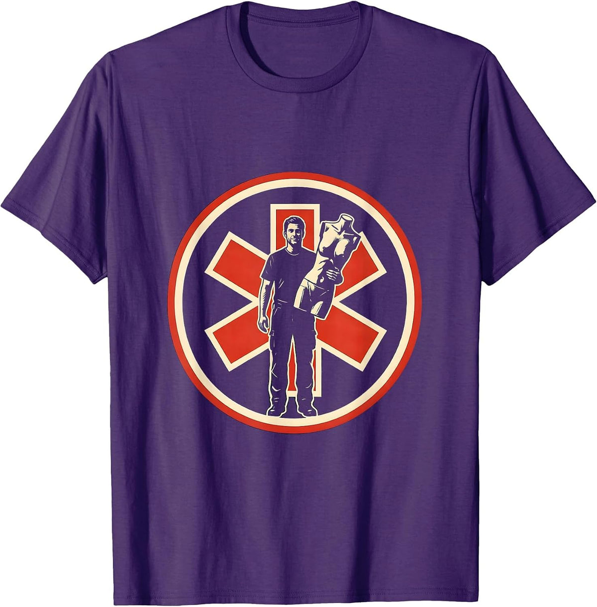 Men's EMT Mannequin Deadpan Humor Stencil Graphic T-Shirt - Purple