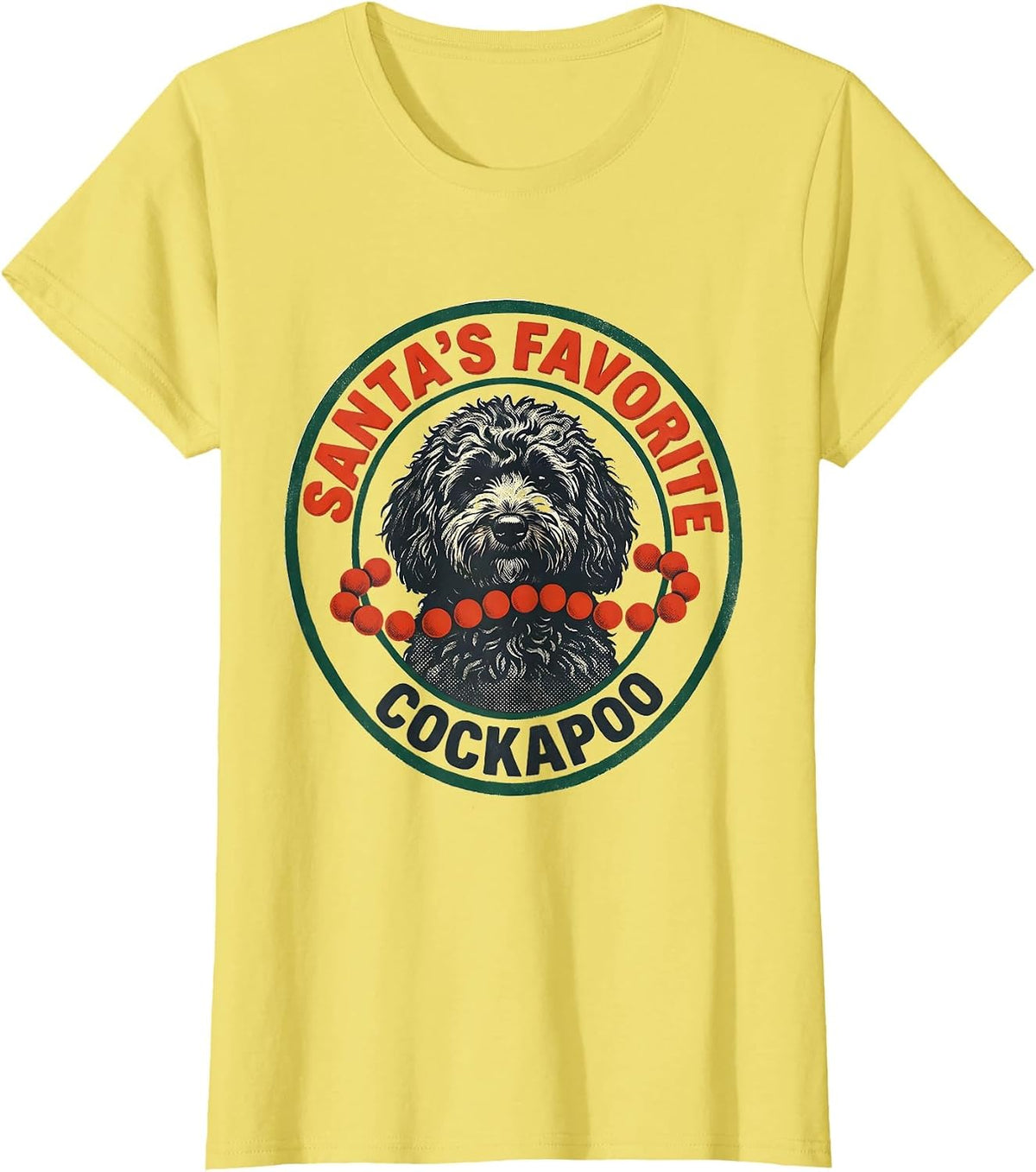 Santa's Favorite Cockapoo Festive Dog Lover Christmas T-Shirt - Lemon Yellow