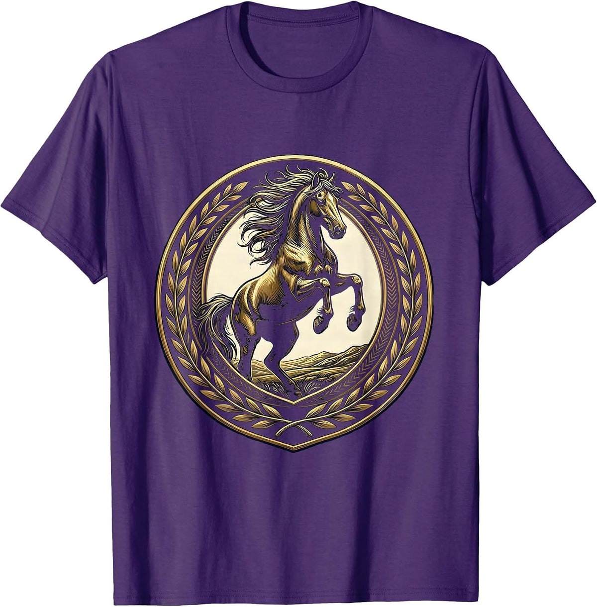 Dominant Stallion Rearing Up on Hilltop T-Shirt - Purple