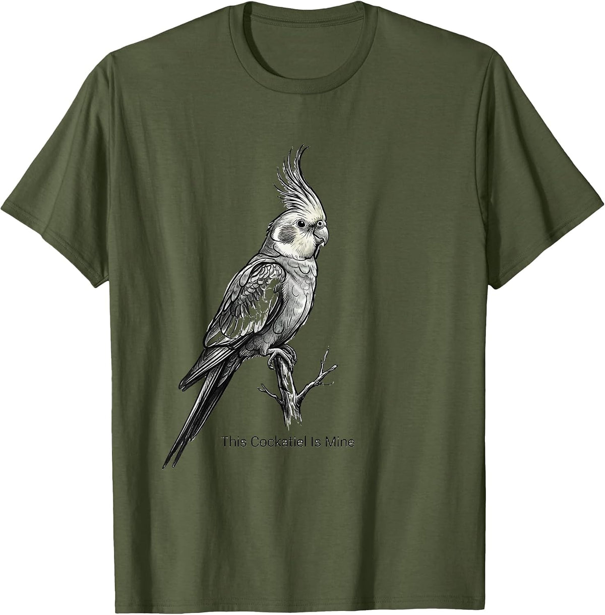 This Cockatiel Is Mine Vintage Cockatiel Drawing Art Design T-Shirt - Olive Green