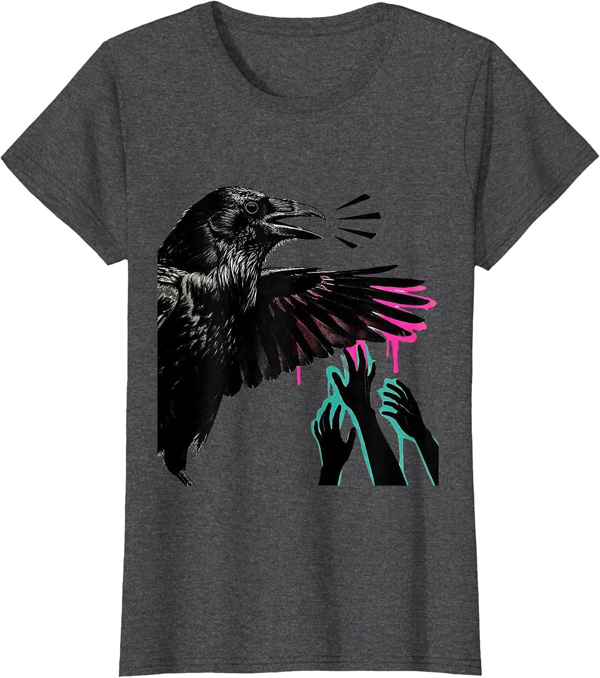Women's Crow Silhouette Dark Humor Gothic Halloween T-Shirt - Dark Heather Grey