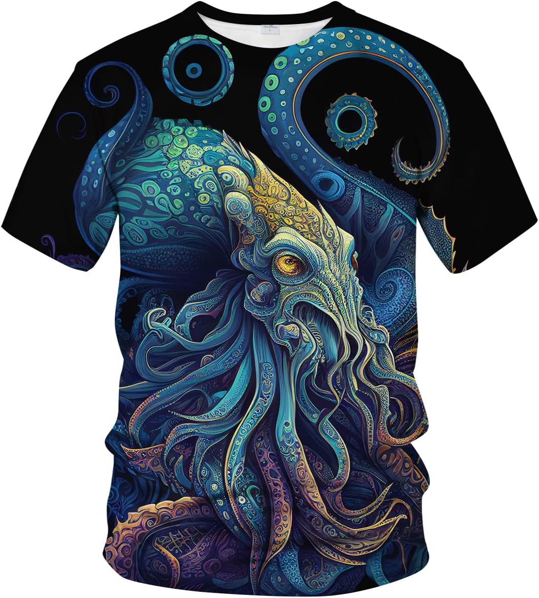 Singular Ocean Giant Octopus Shirt Retro Funny Jellyfish Creature T-Shirt - Black