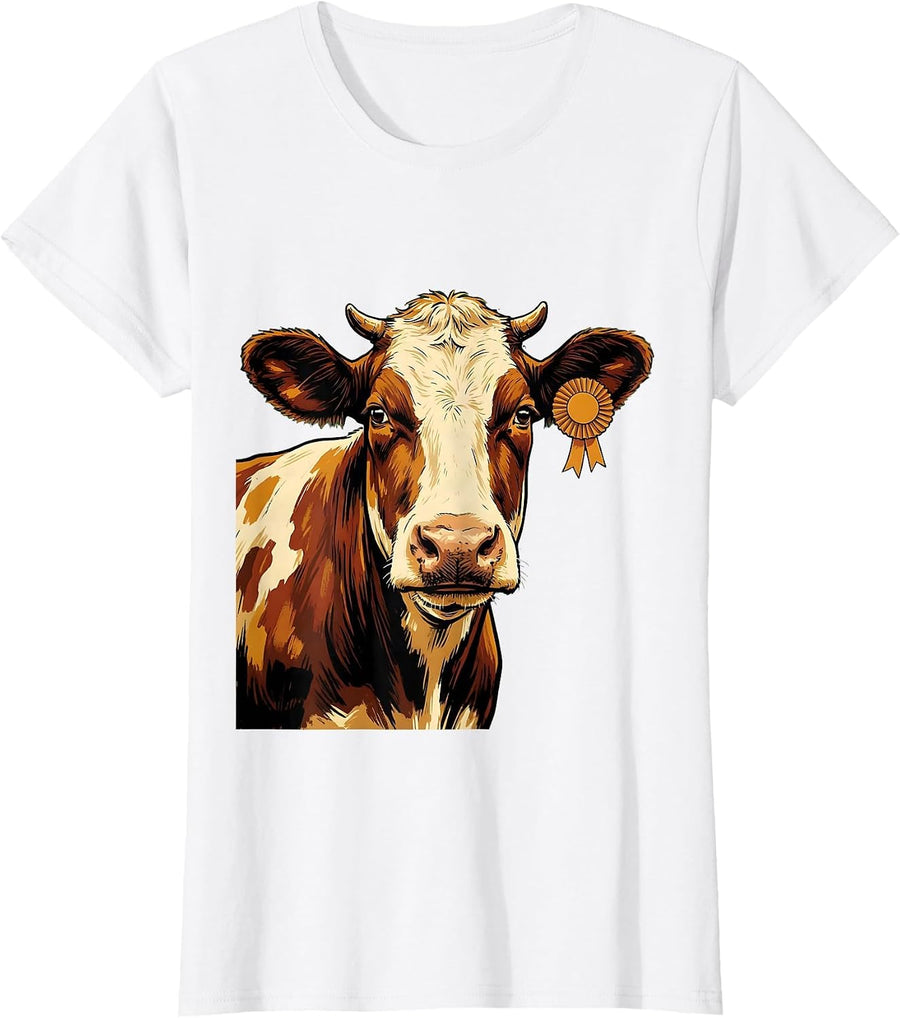 Women's Dairy Cow Face Funny Farm Animal Lover Humor T-Shirt - White