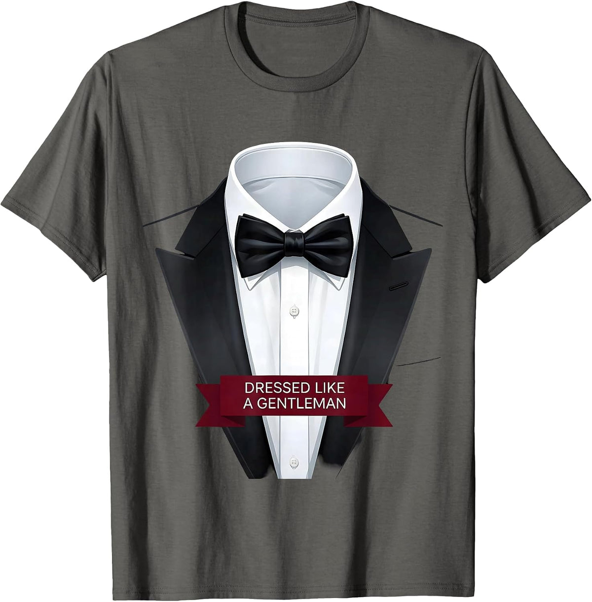 Dressed Like A Gentleman Tuxedo Design T-Shirt - Asphalt Grey