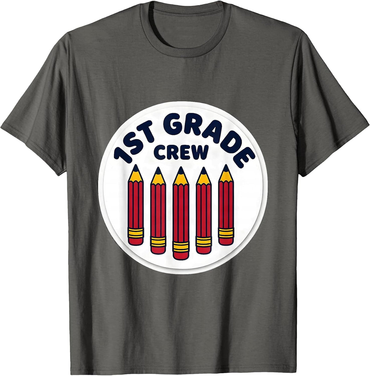 Men's 1st Grade Crew Funny Teacher Back To School Crew T-Shirt - Asphalt Grey