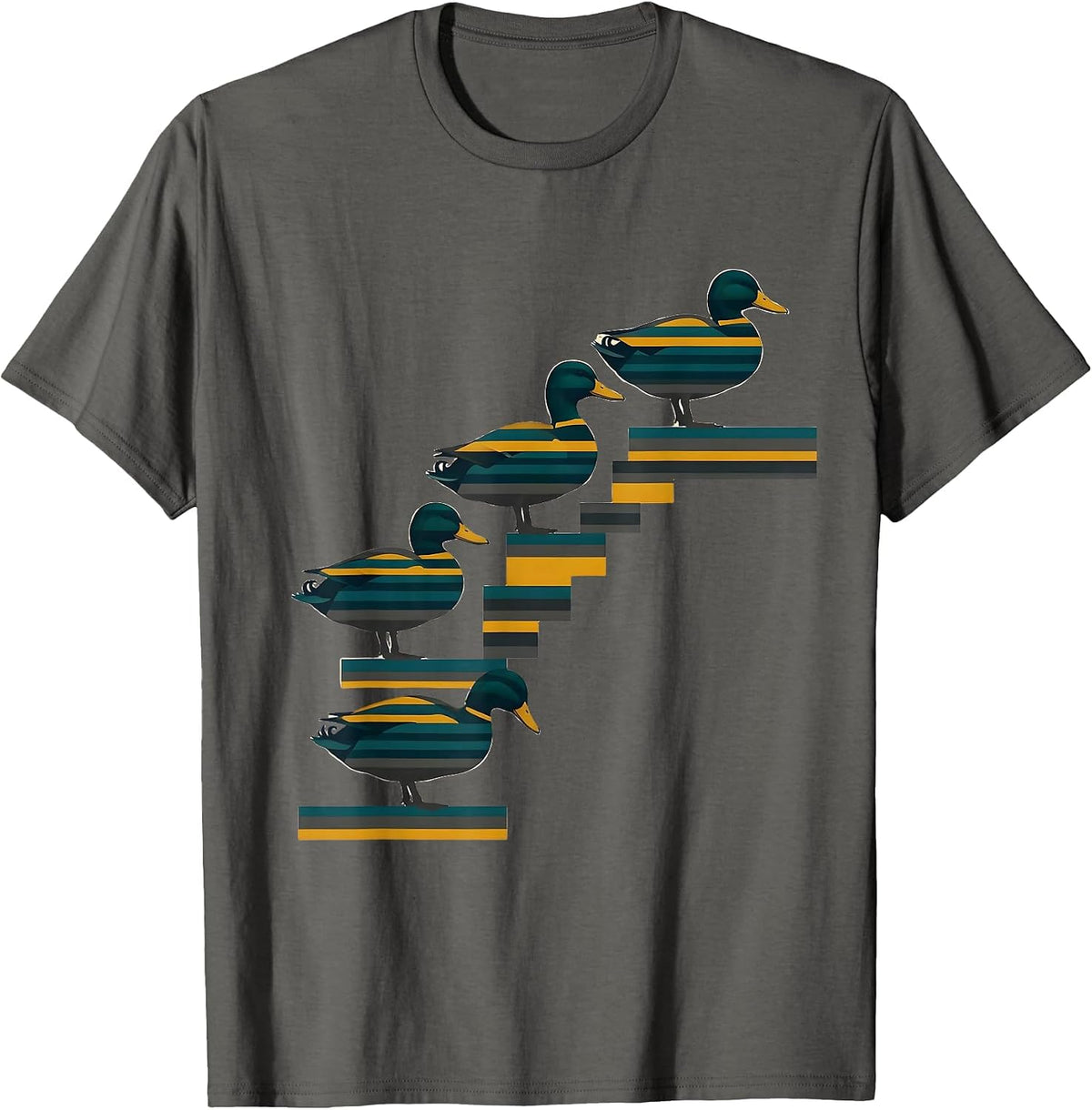 Descending Ducks Step Funny Novelty Duck Lover Gift T-Shirt - Asphalt Grey