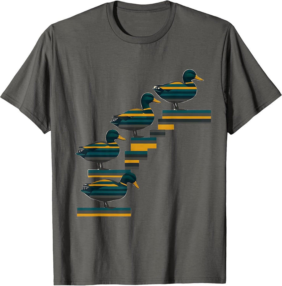 Descending Ducks Step Funny Novelty Duck Lover Gift T-Shirt - Asphalt Grey