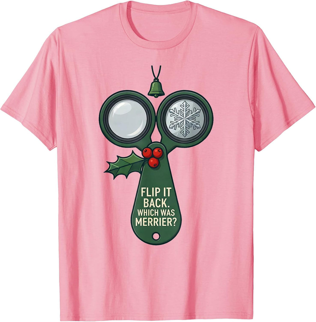 Men's Flip It Back Which Was Merrier Funny Optometrist Christmas T-Shirt - Pink