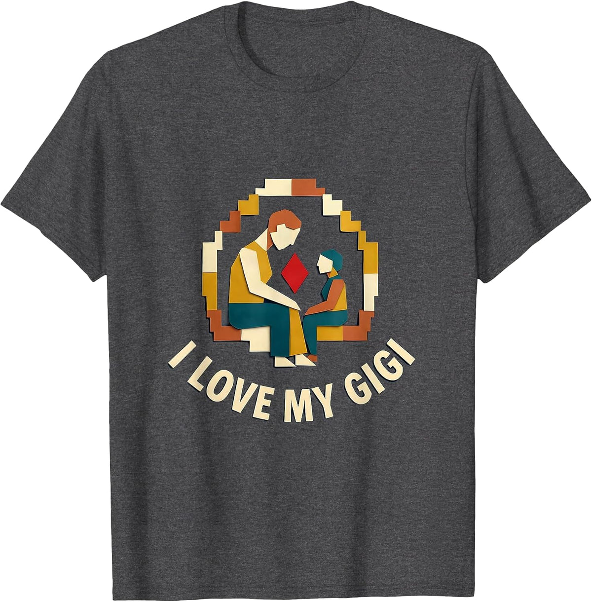 I Love My Gigi Quilt Block Patchwork Grandchild National T-Shirt - Dark Heather Grey