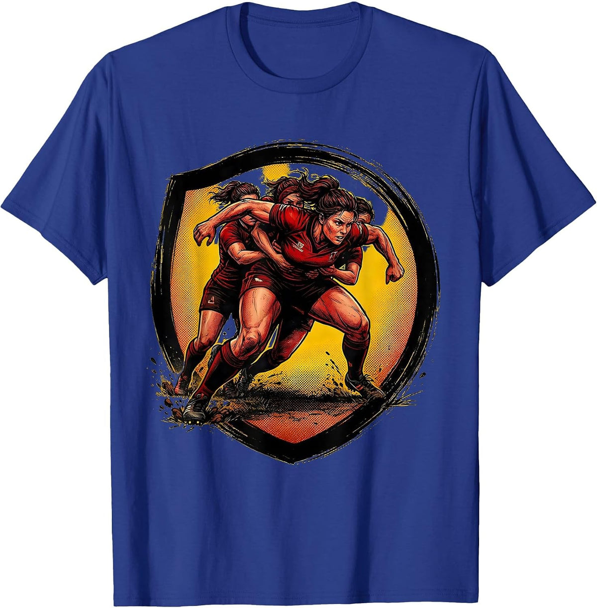 Rugby Player Carrying Defenders Graphic T-Shirt - Royal Blue