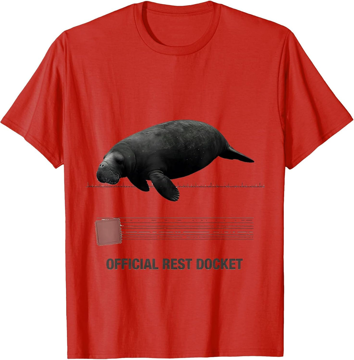 Men's Official Rest Docket Minimalist Manatee Sea Cow Wildlife T-Shirt - Red