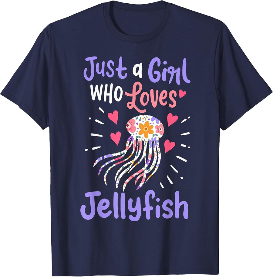 Jellyfish Just a Girl Who Loves Jellyfish T-Shirt - Navy Blue