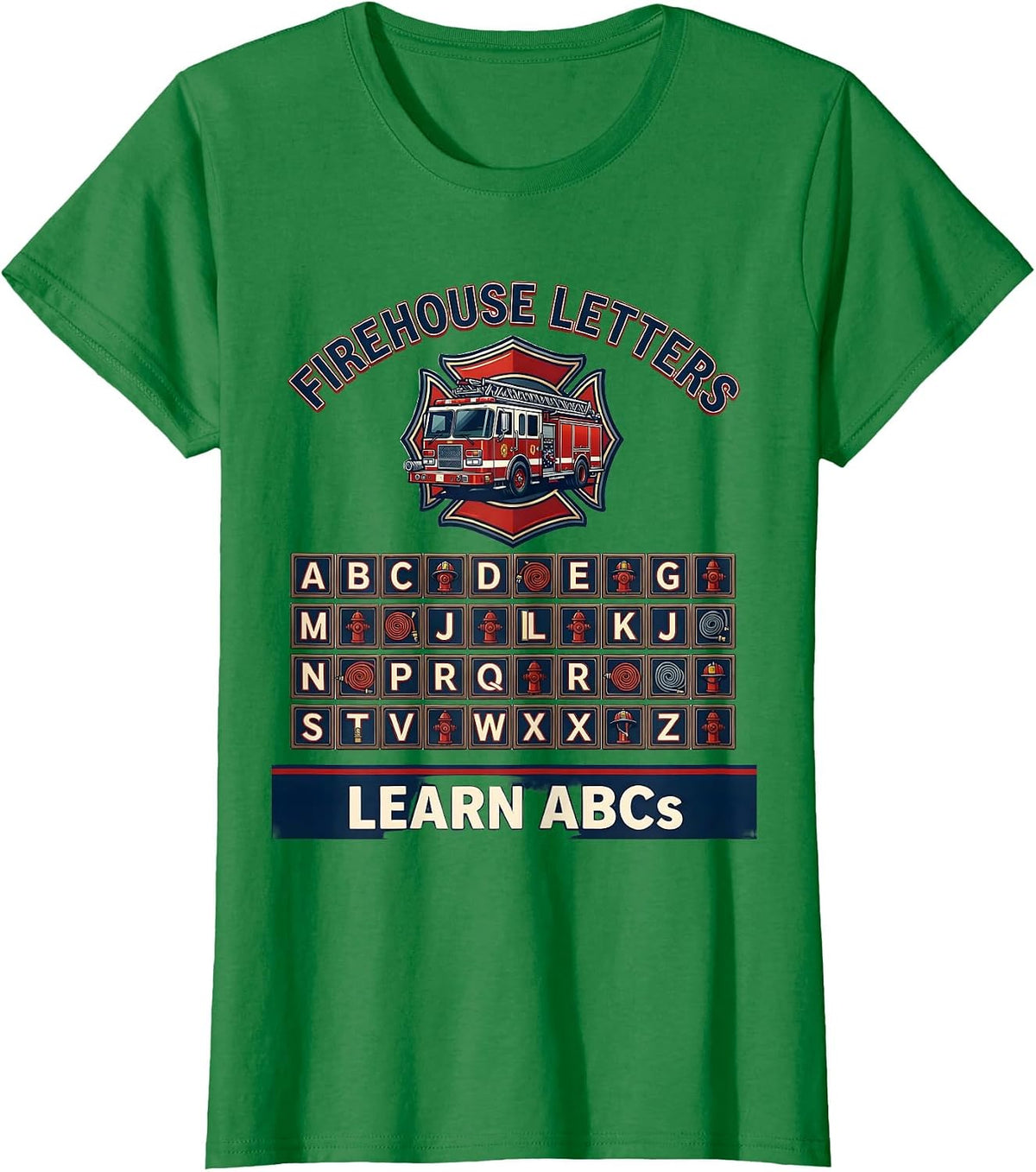 Women's Firehouse Letters Learn ABCs Teacher Preschool Alphabet T-Shirt - Kelly Green