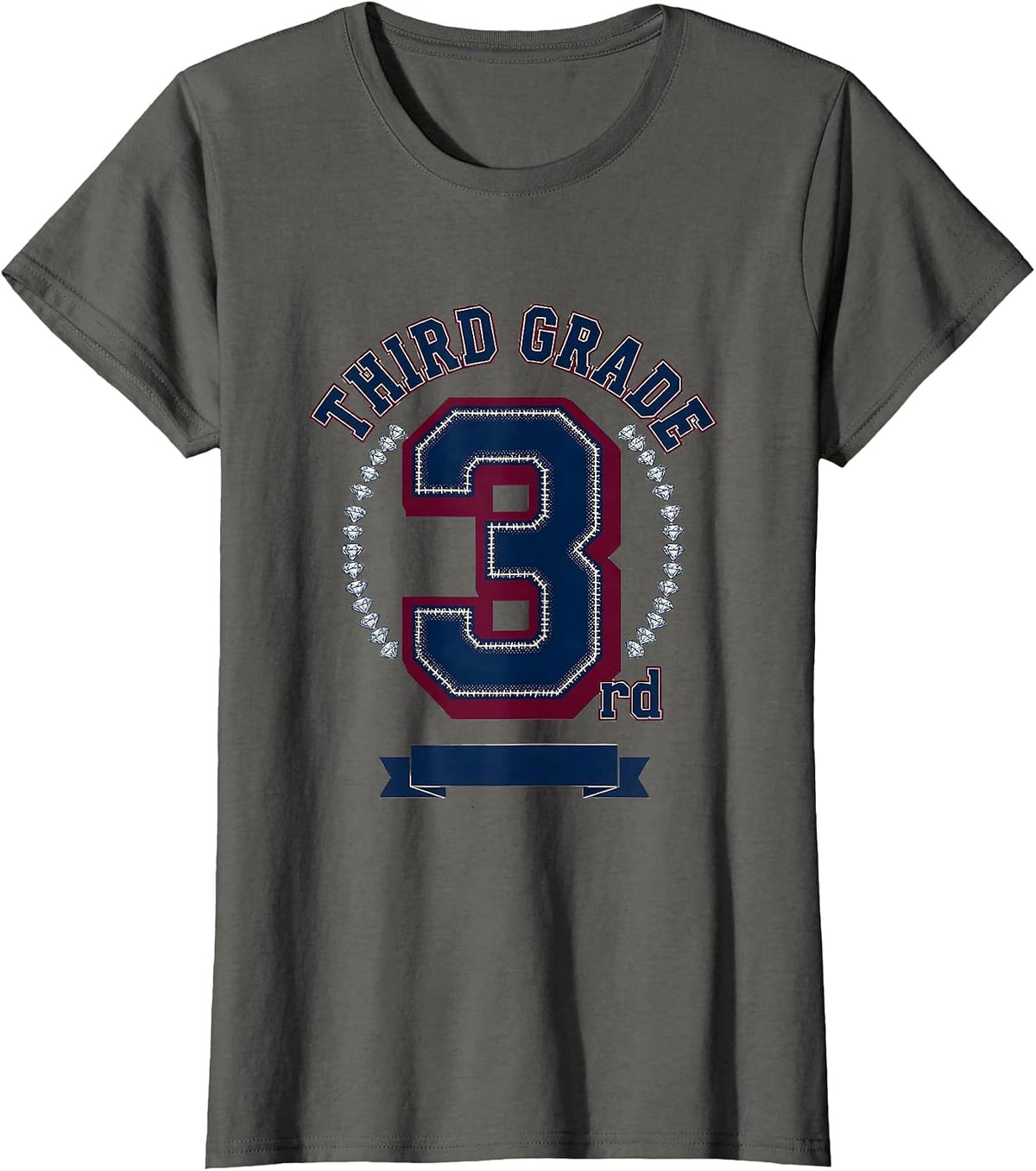 Women's Third Grade Sparkle Varsity Teacher Back To School T-Shirt - Asphalt Grey