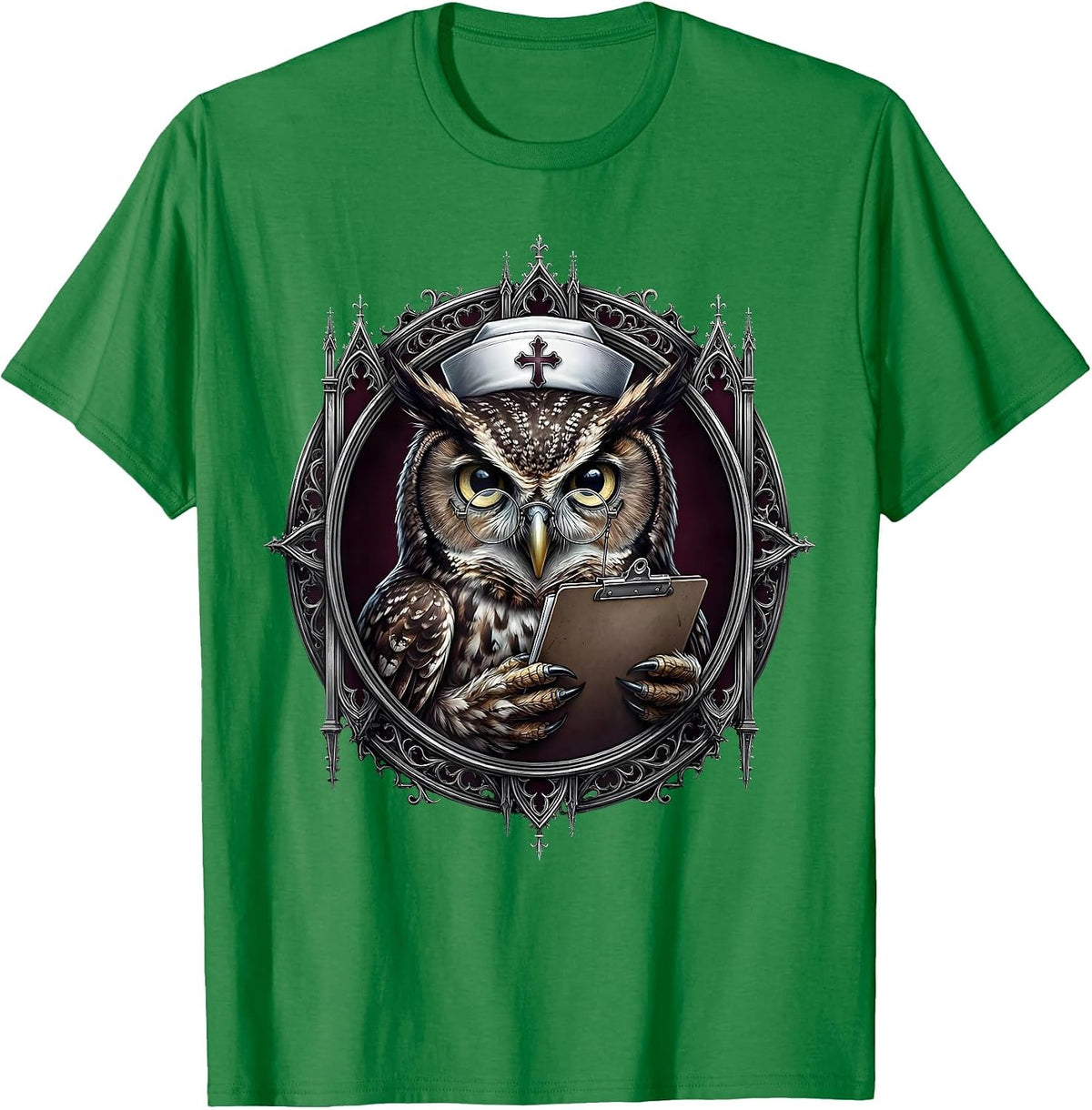 Men's Nurse Owl Halloween Costume Glasses Clipboard T-Shirt - Kelly Green