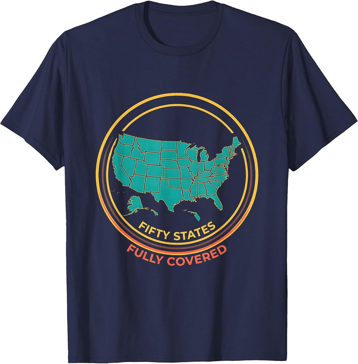 Fifty States Fully Covered Geography Enthusiast Patriotic T-Shirt - Navy Blue