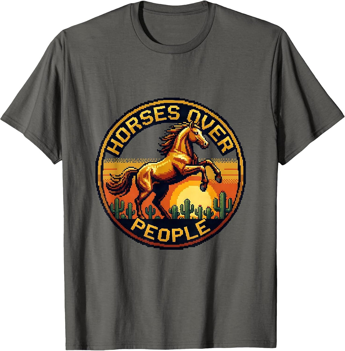 Horses Over People Western Graphic Design T-Shirt - Asphalt Grey
