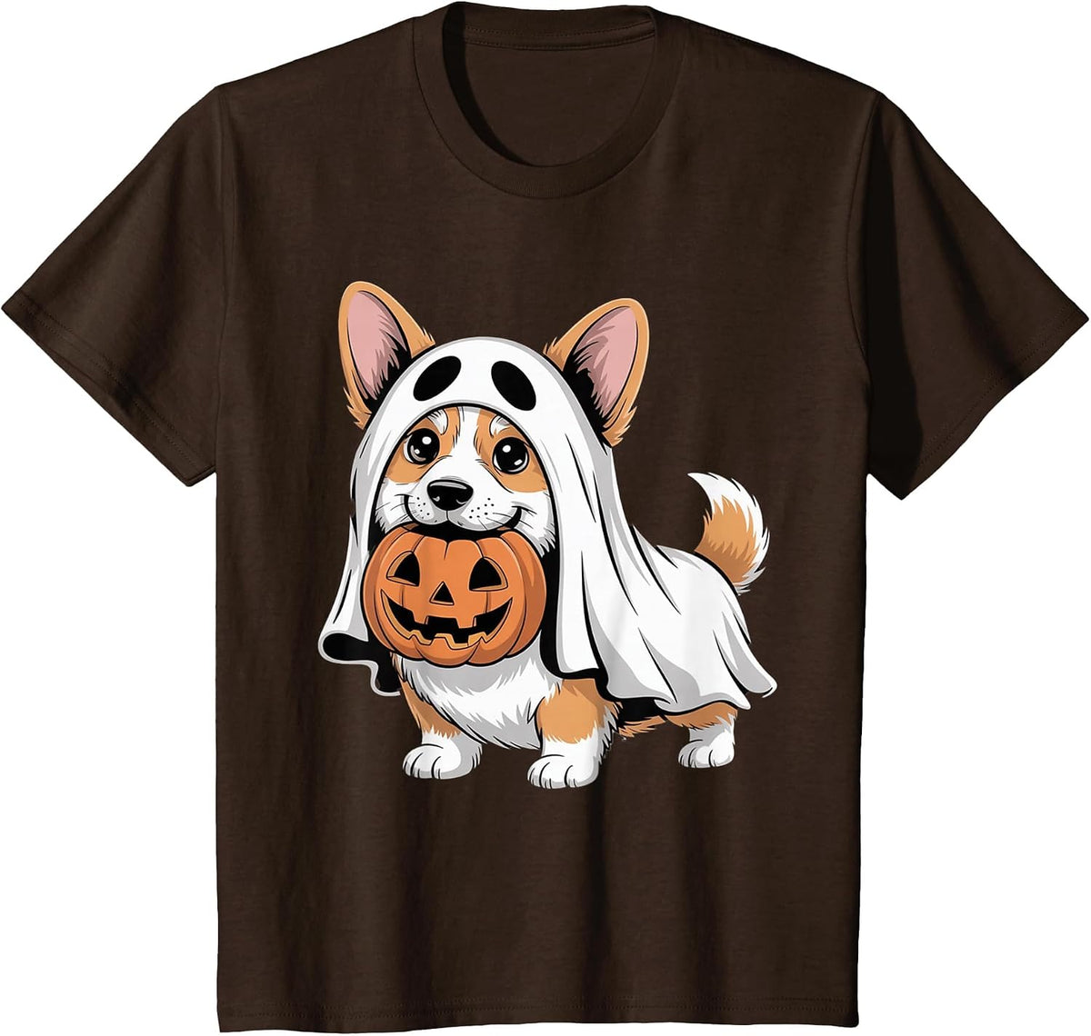 Cute Corgi Ghost Pumpkin Dog Owner Halloween Costume T-Shirt - Brown