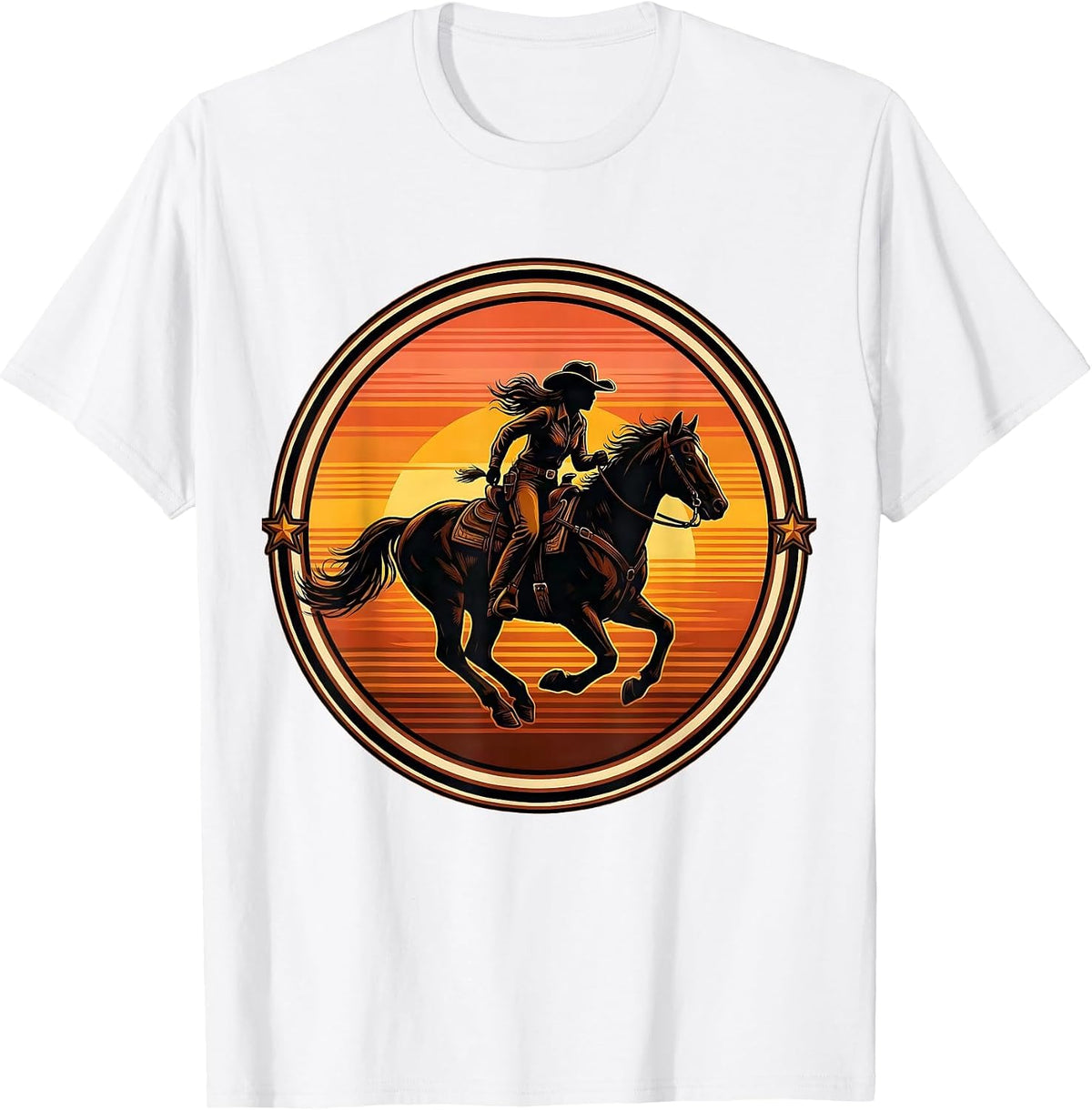 Men's Cowgirl Riding Horse at Full Gallop Graphic T-Shirt - White