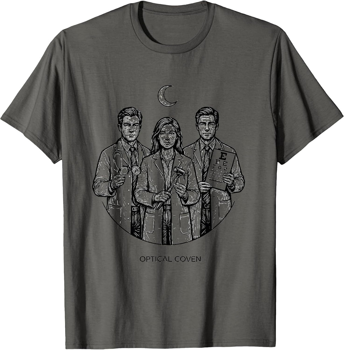 Optical Coven Line Art Halloween Optometrist Eye Doctor T-Shirt - Asphalt Grey