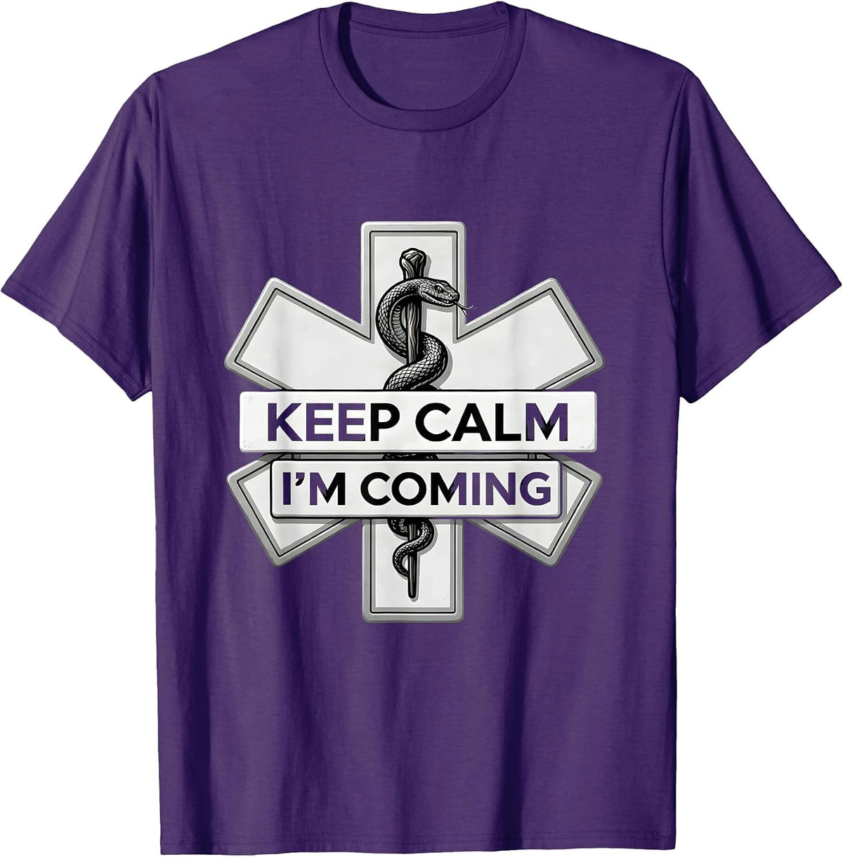 Men's Keep Calm I'm Coming EMT Rescue Design T-Shirt - Purple