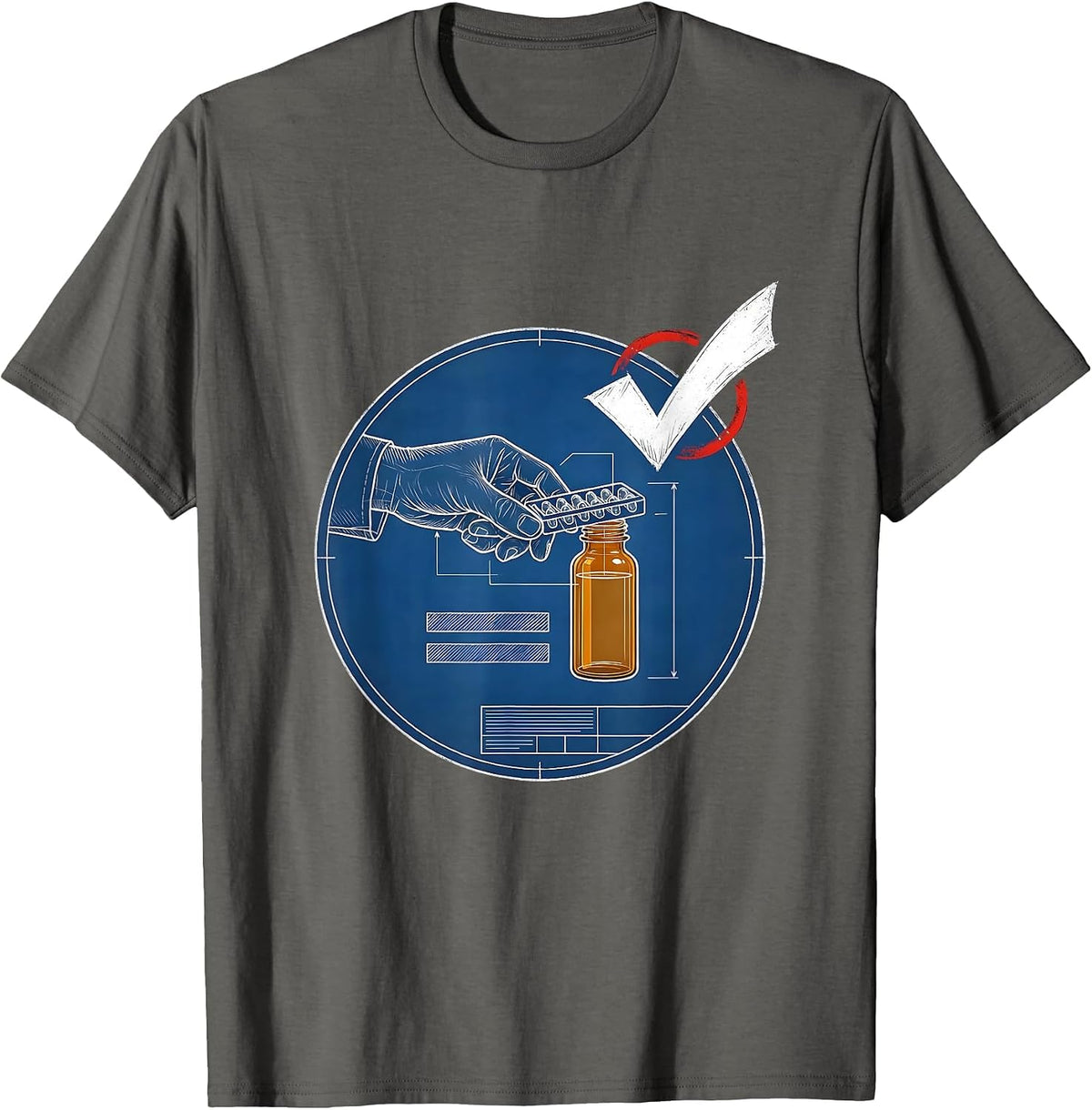 Blueprint Badge Pharmacy Tech Humor Occupational Pride T-Shirt - Asphalt Grey