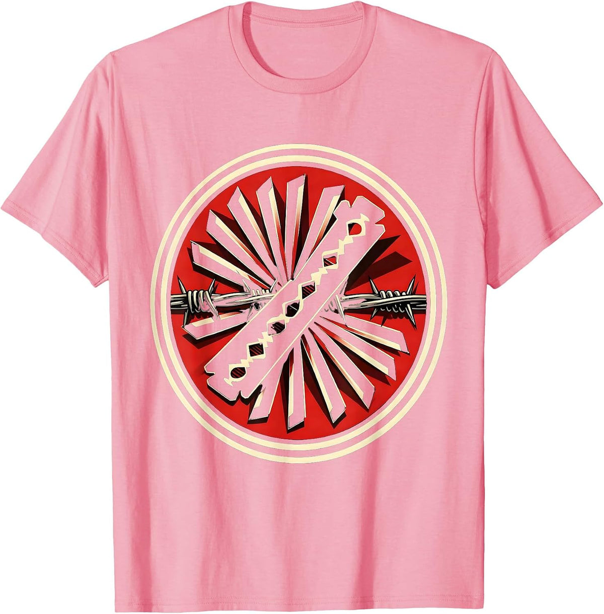 Razor Blade Bouquet Barbed Wire Punk Art T-Shirt - Pink