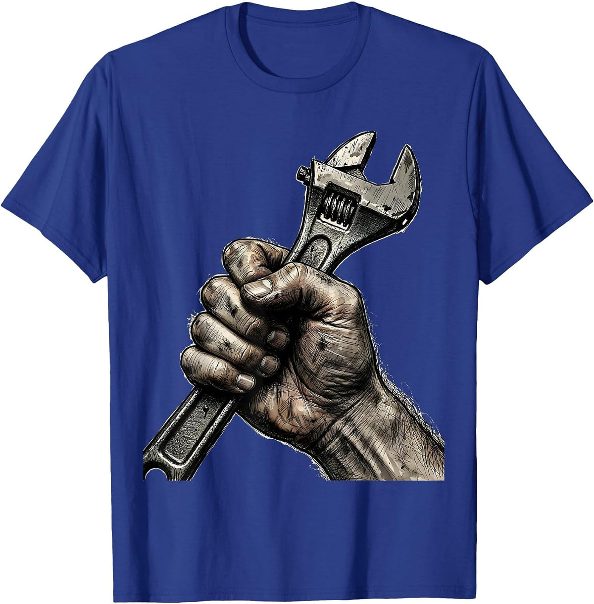 Men's Grease Monkey Mechanic Wrench Graphic Tee T-Shirt - Royal Blue