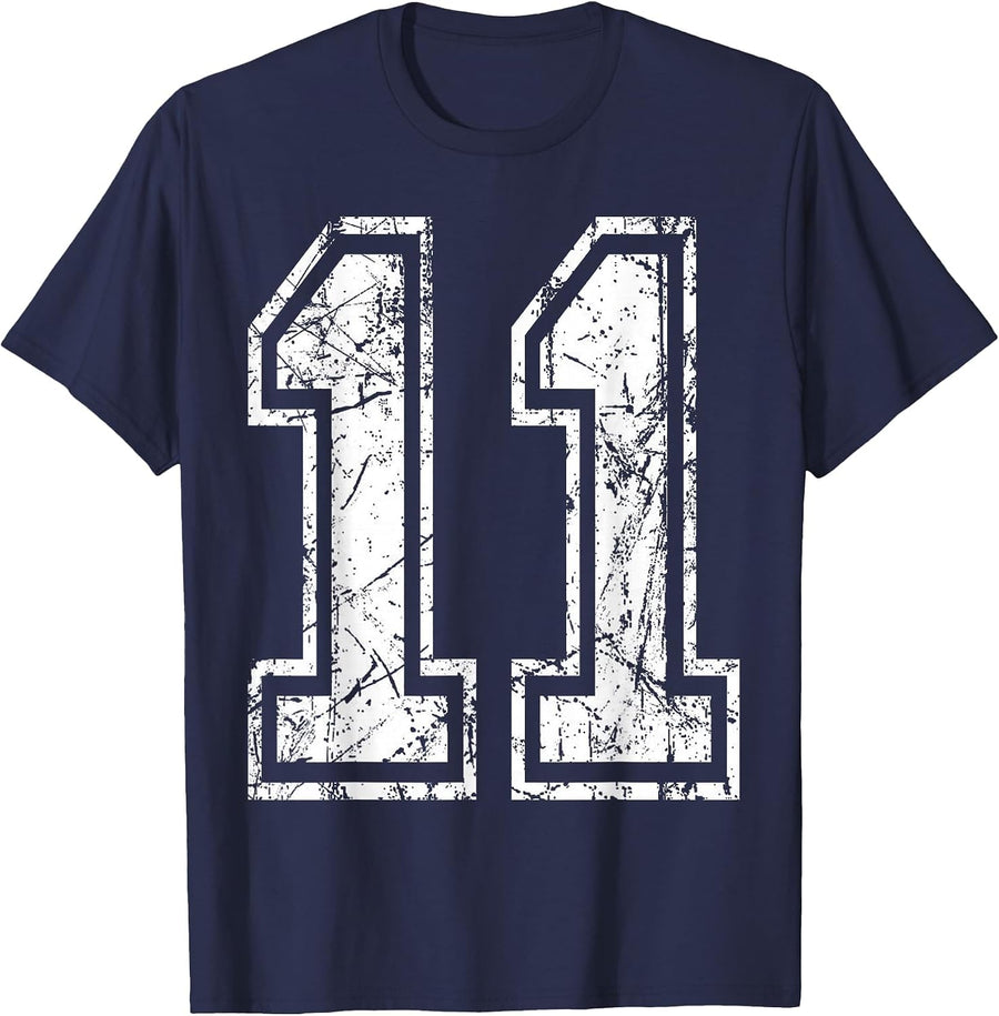 Sports Jersey Grunge Number 11 Team Player Birthday T-Shirt - Navy Blue