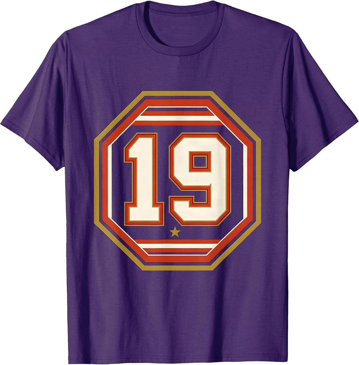 19 Oversized Block Varsity Number Sports Memorial T-Shirt - Purple